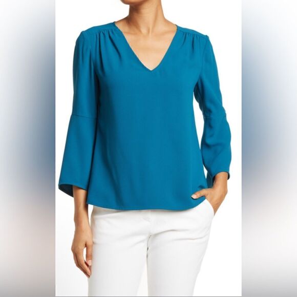 Trina Turk NWT Enamel 3/4 Bell Sleeve Chic Feminine Loose Flowy Top X Large - Picture 1 of 11